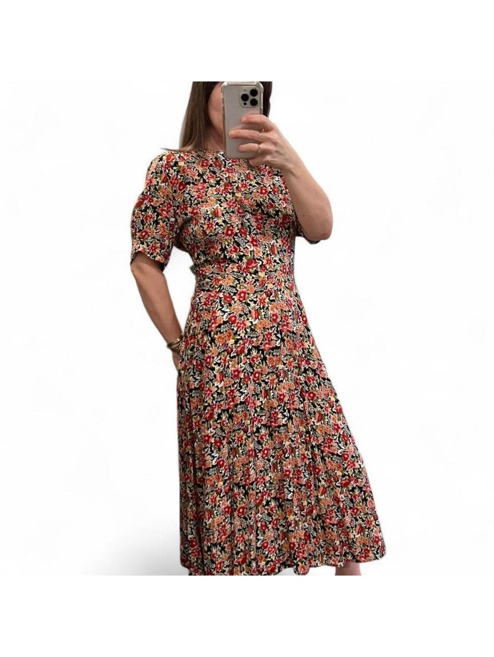 Vintage 90s Floral Midi Dress Cottagecore Garden Party Pockets